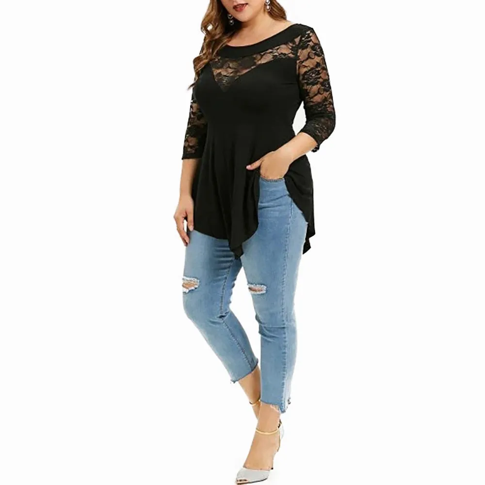 Funki Buys | Shirts | Women's Sexy Lace Spliced Plus Size Shirt