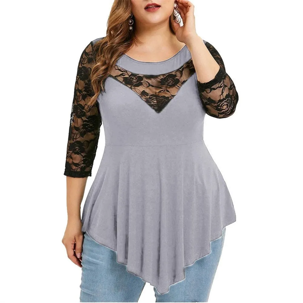 Funki Buys | Shirts | Women's Sexy Lace Spliced Plus Size Shirt