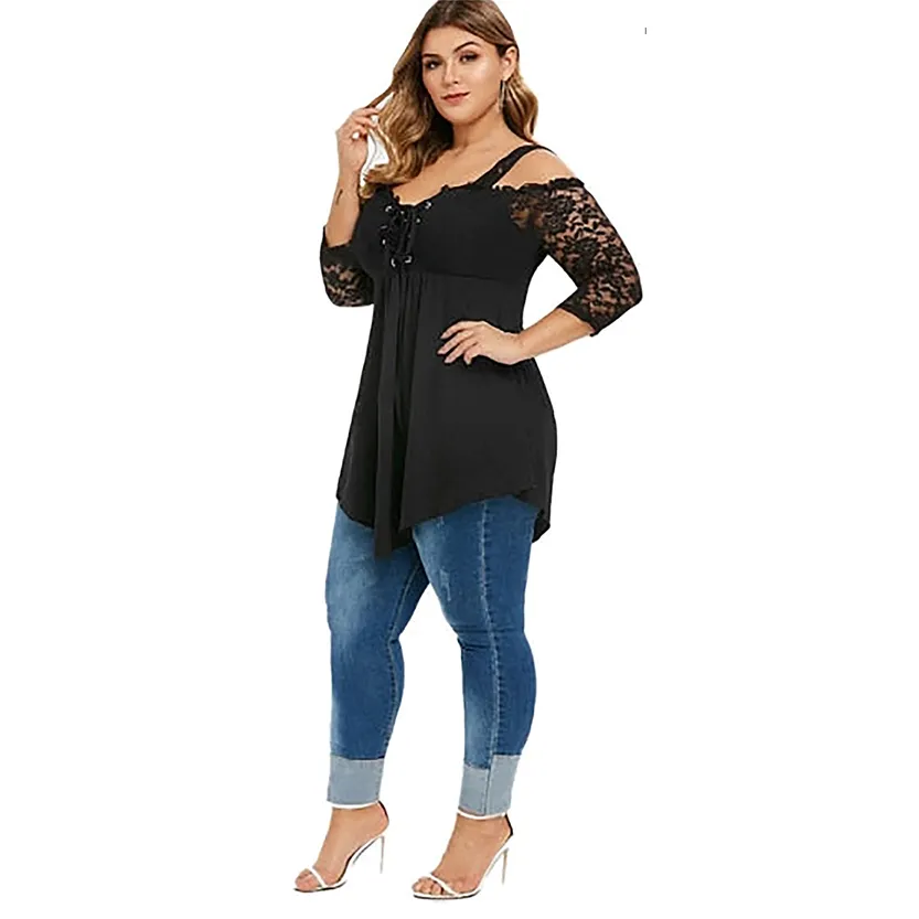 Funki Buys | Shirts | Women's Sexy Lace Spliced Plus Size Shirt