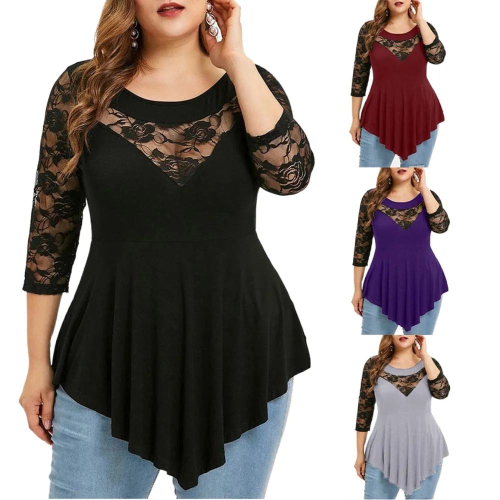 Funki Buys | Shirts | Women's Sexy Lace Spliced Plus Size Shirt