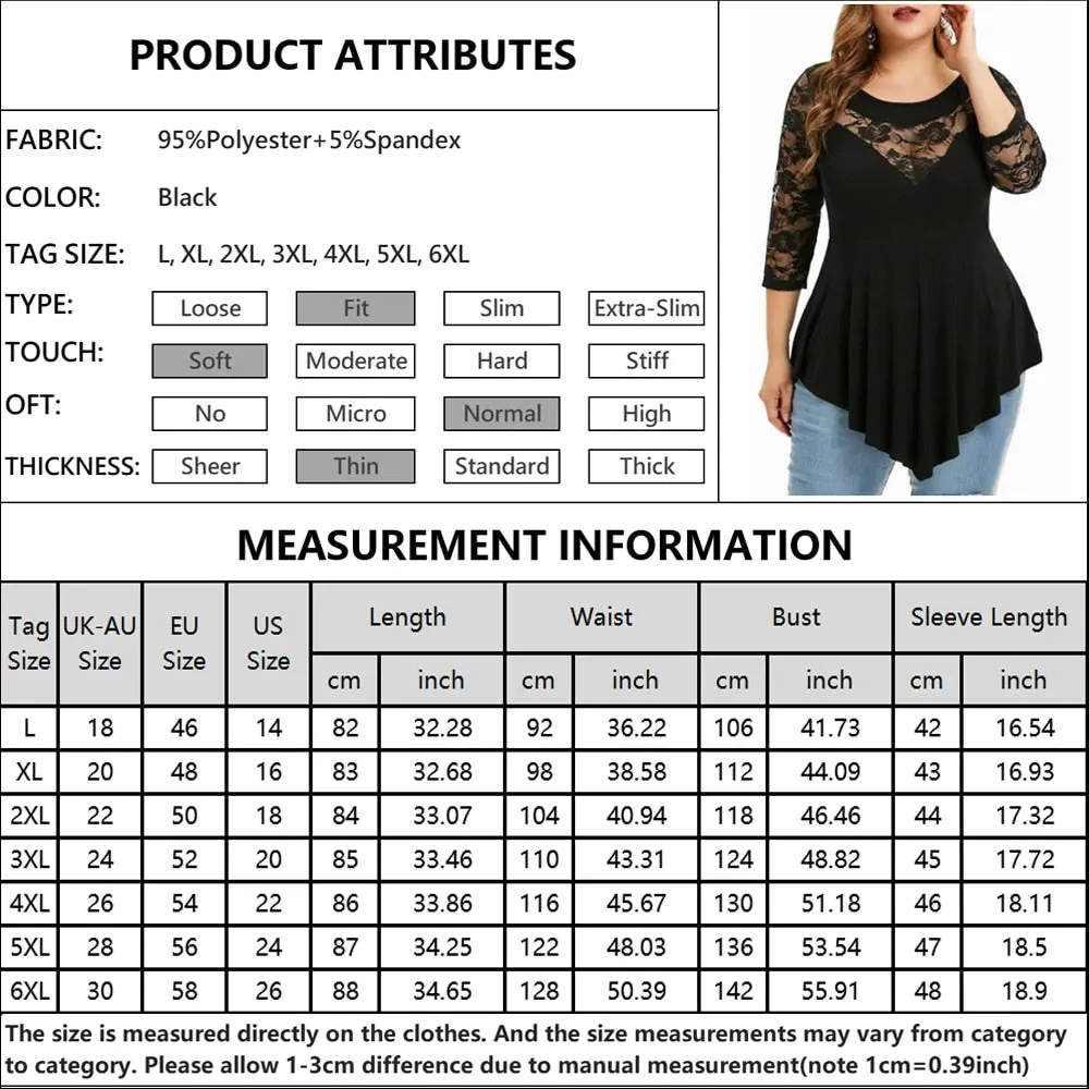 Funki Buys | Shirts | Women's Sexy Lace Spliced Plus Size Shirt