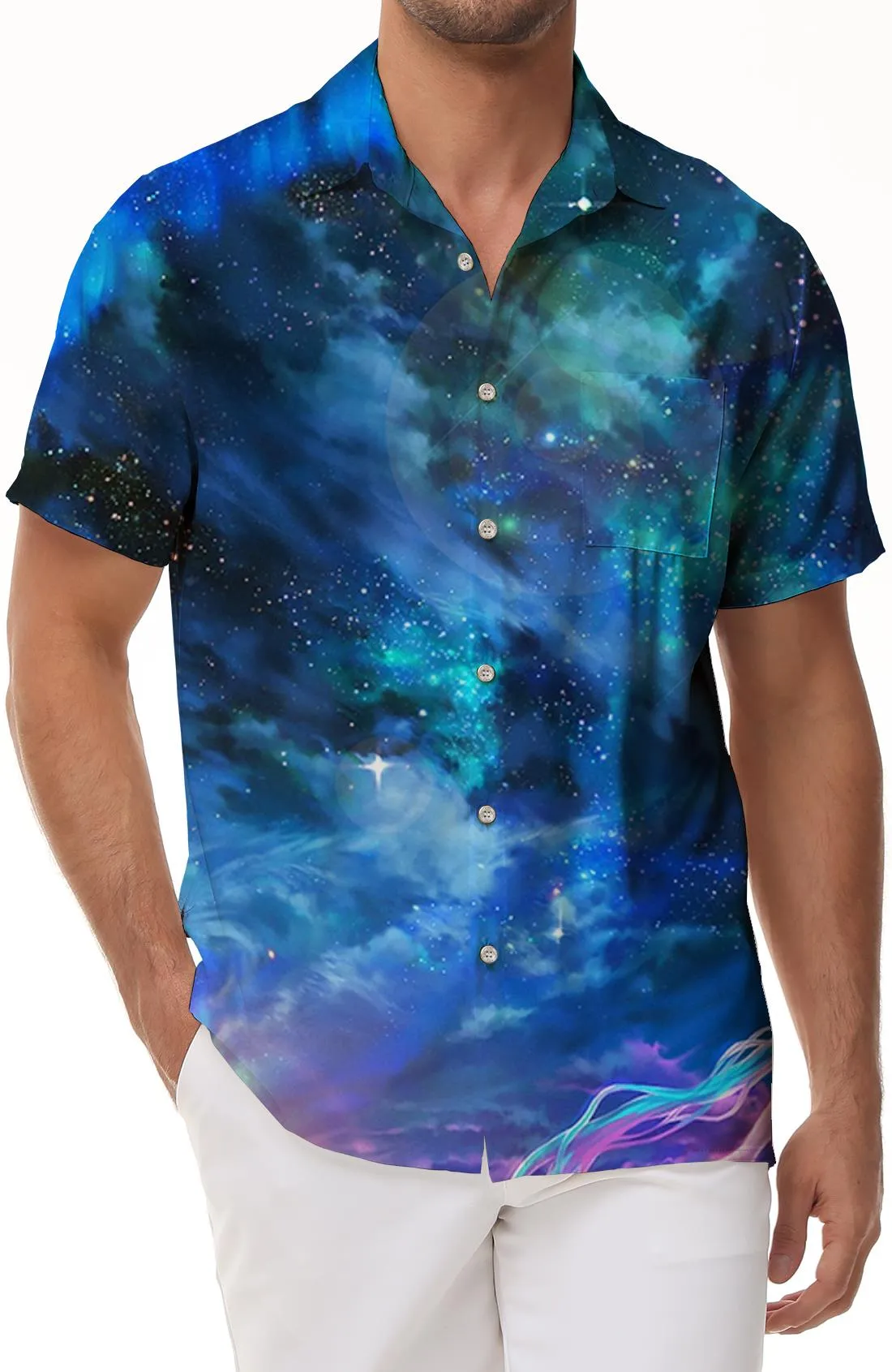 Galaxy Shirt Men's Casual Shirt Hawaiian Lapel Shirt Summer 3D Printed Pattern Everyday Beach Shirt Blue