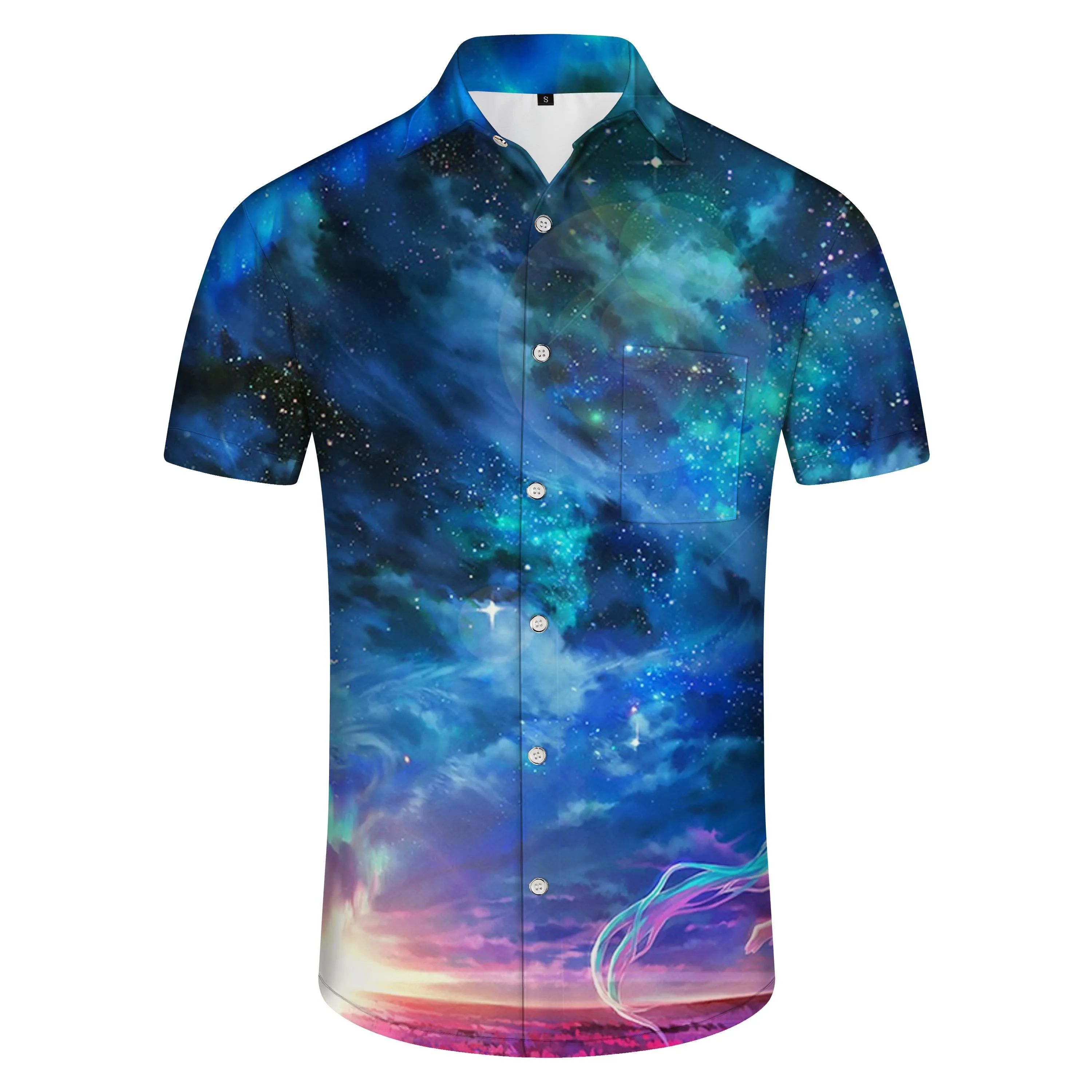 Galaxy Shirt Men's Casual Shirt Hawaiian Lapel Shirt Summer 3D Printed Pattern Everyday Beach Shirt Blue