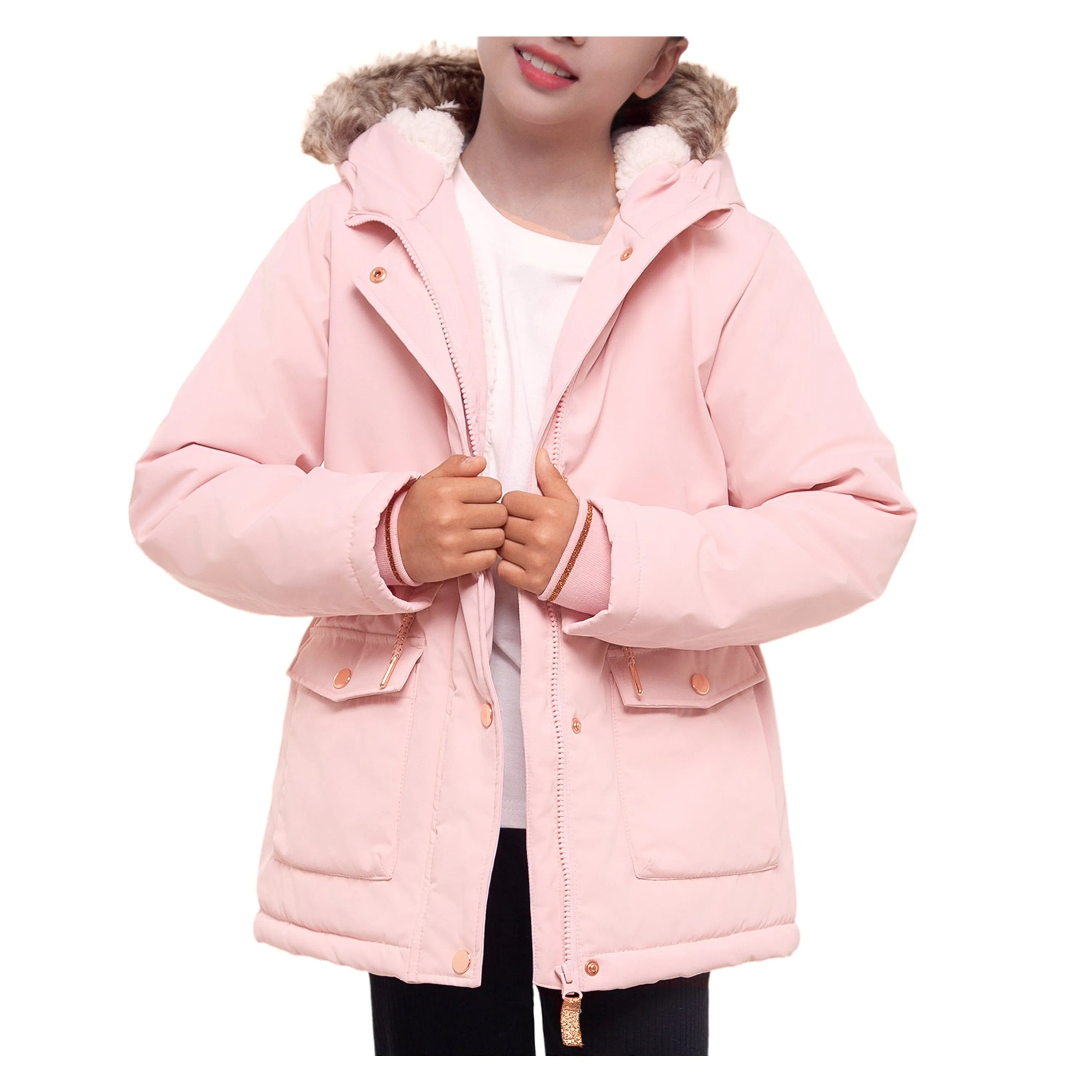 Girls' Water-Resistant Sherpa Fleece Lined Puffer Jacket Winter Parka Coat