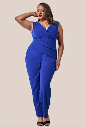 Goddiva Plus Bardot Scuba Jumpsuit - Royal Blue