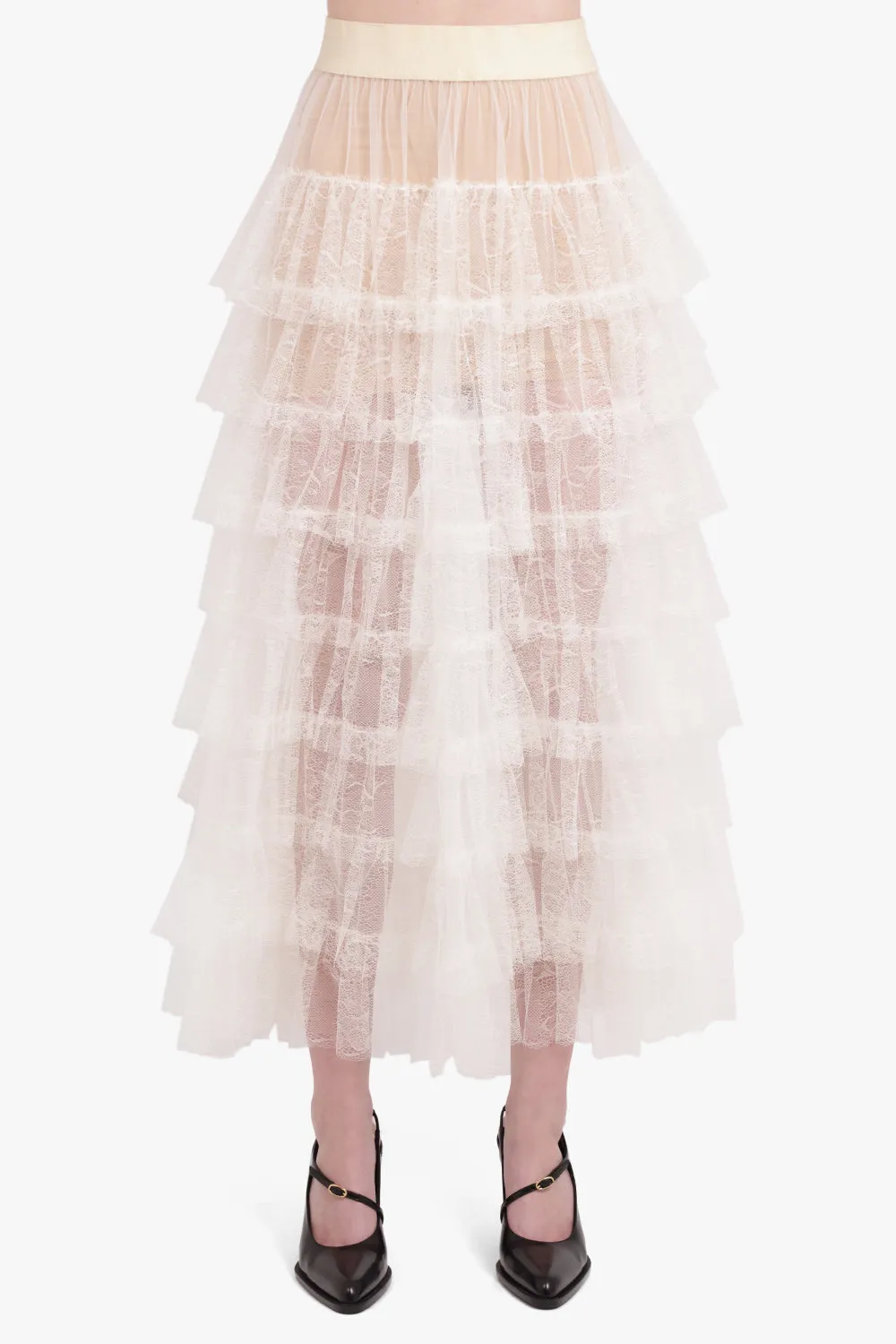 Gram Layered Tulle Midi Skirt | Off White