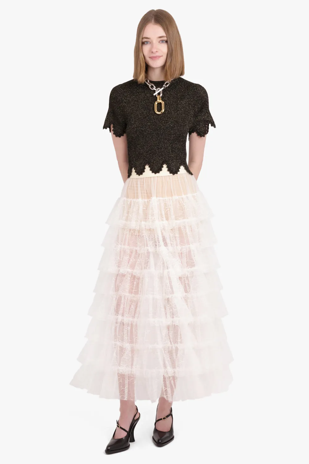 Gram Layered Tulle Midi Skirt | Off White