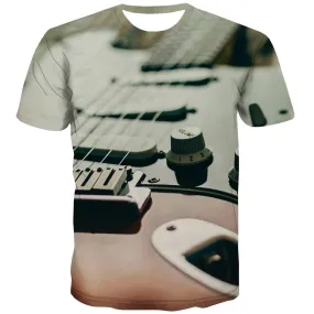 Guitar T-shirt Men Music Tshirts Novelty Wooden Tshirt Printed Metal T shirts Funny