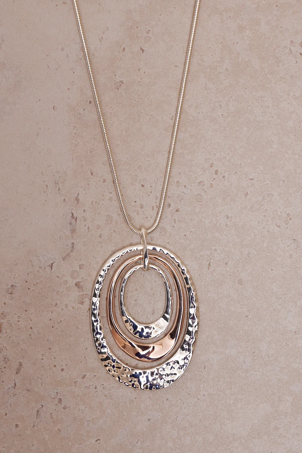 Hammered Double Oval Pendant Necklace - Silver/Rose Gold