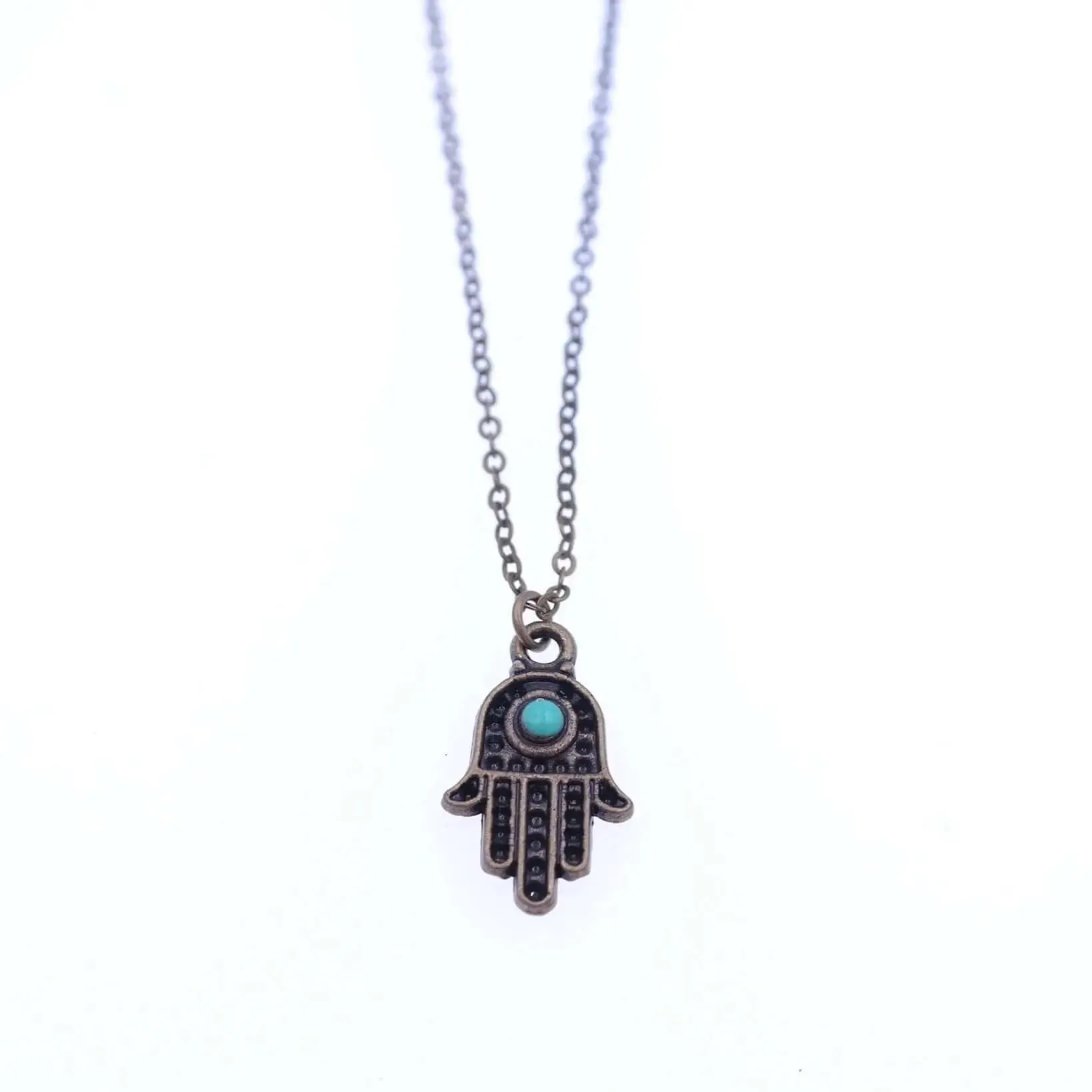 Hamsa Charm Necklace - antique gold