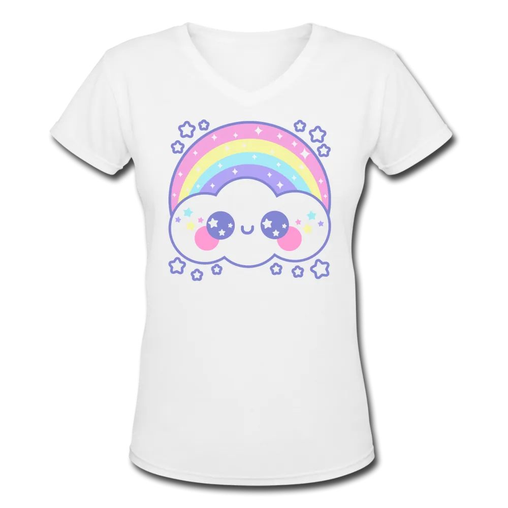 Happy Rainbow Cloud Women's V-Neck T-Shirt