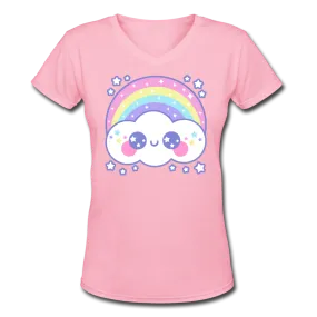 Happy Rainbow Cloud Women's V-Neck T-Shirt