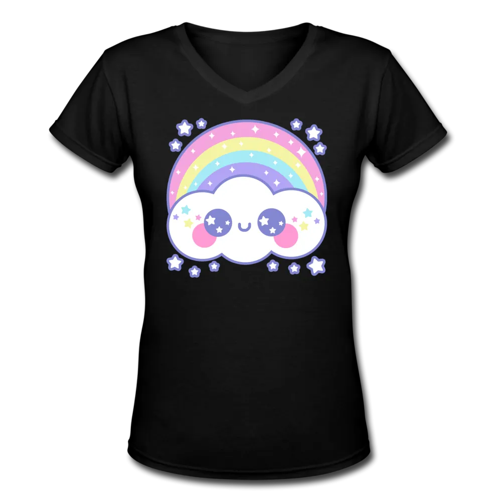 Happy Rainbow Cloud Women's V-Neck T-Shirt