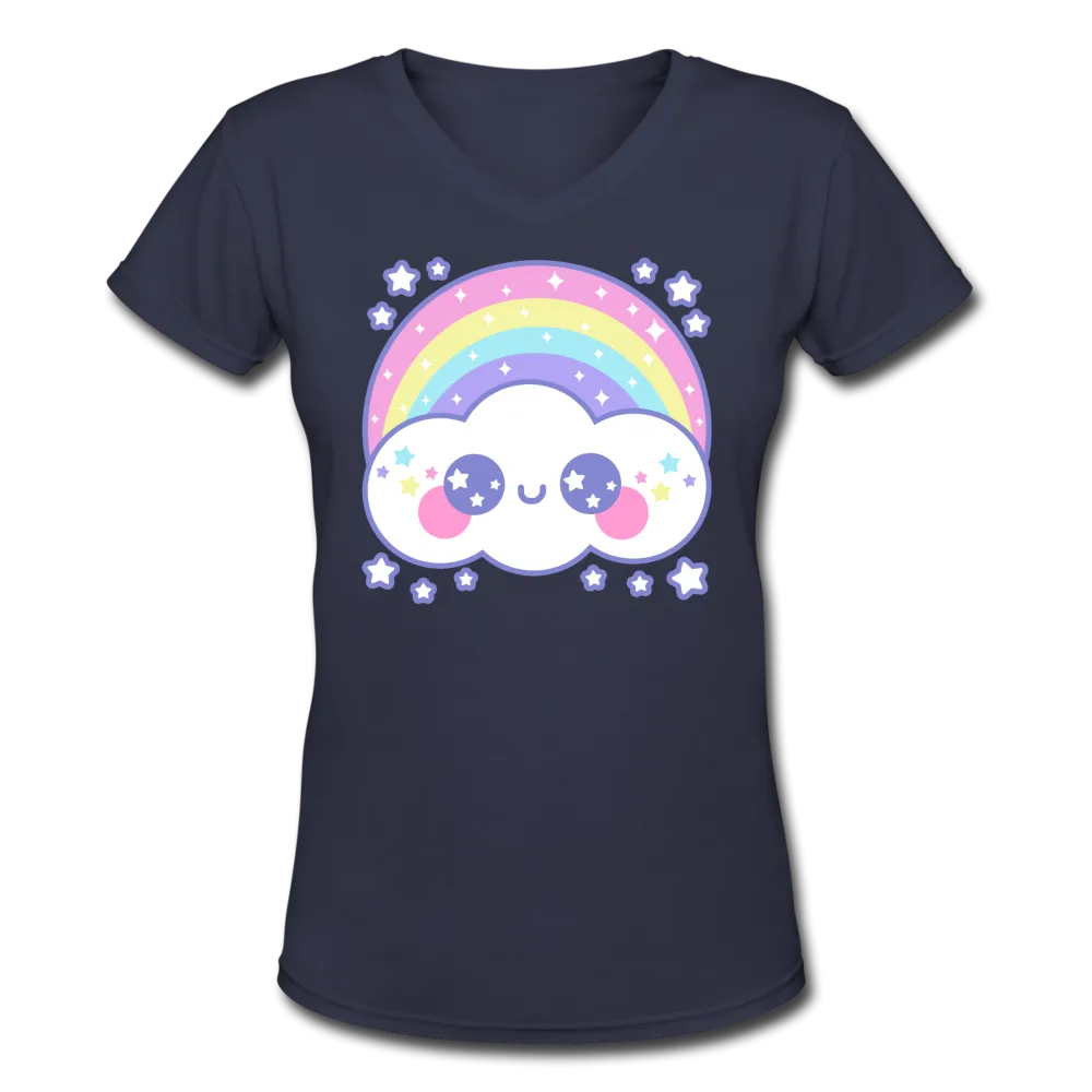 Happy Rainbow Cloud Women's V-Neck T-Shirt