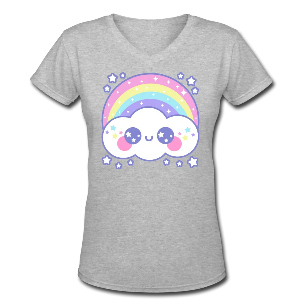 Happy Rainbow Cloud Women's V-Neck T-Shirt