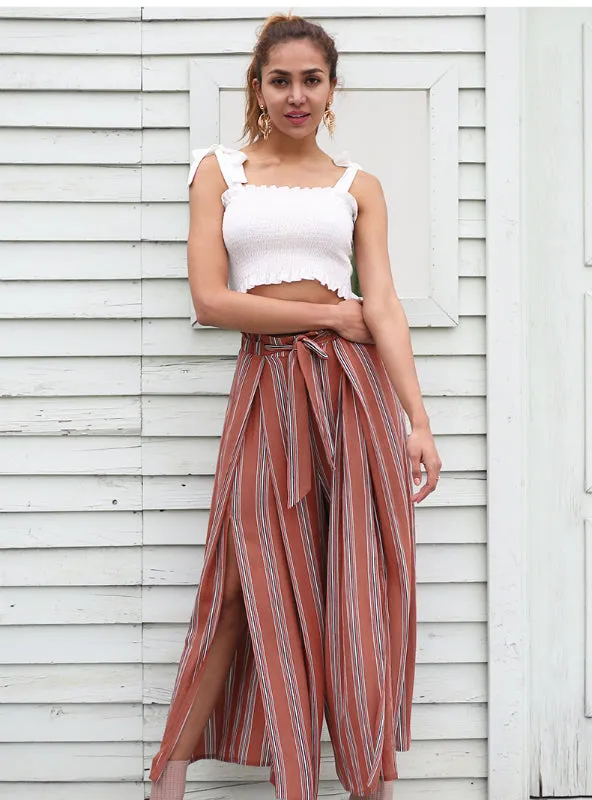 High Waist Trousers Chic Streetwear Sash Casual Pants