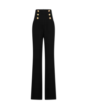 High Waisted 6 Button Crepe Wide-Leg Trousers