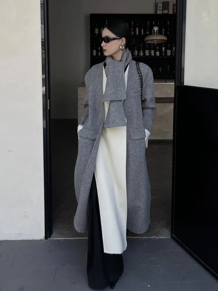 Hit Color Patchwork Pockets Chic Coats For Women V Neck Long Sleeve Spliced Button Slimming Coat Female New Fashion