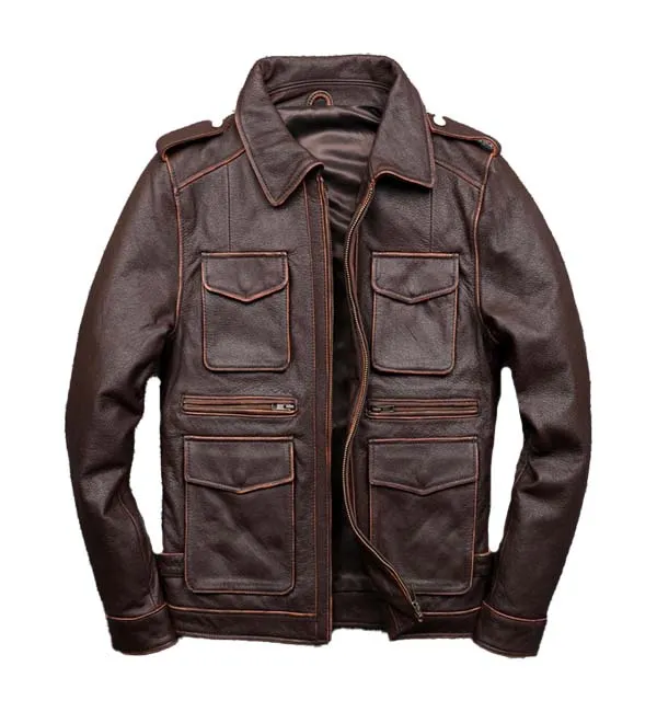 Hunting Jacket Cowhide Coat Lapel Men Jacket