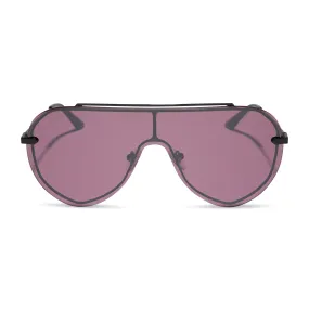 IMANI - BLACK   AUBERGINE W SILVER FLASH SUNGLASSES