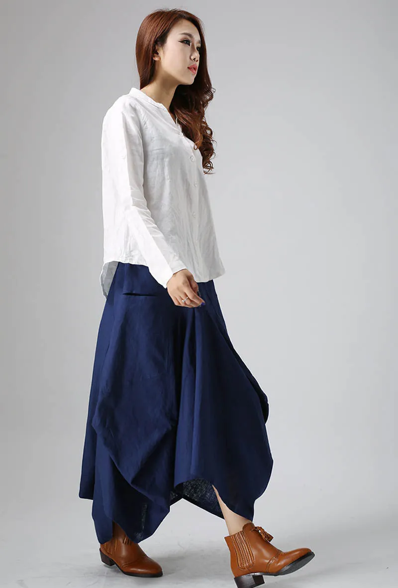 Irregular blue skirt casual linen dress woman maxi skirt custom made (824)