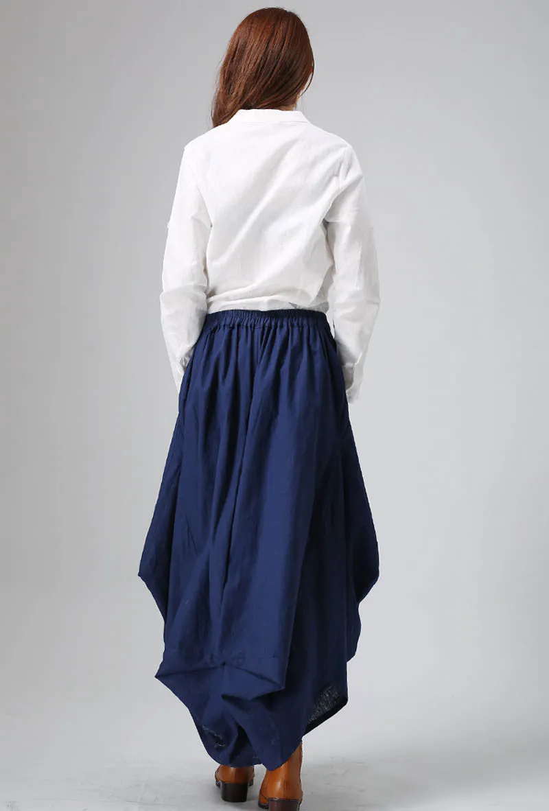 Irregular blue skirt casual linen dress woman maxi skirt custom made (824)