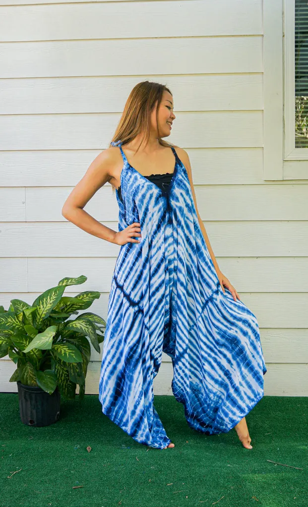 J85- Hand Dyed Wide Leg Boho Hippie Jumpsuits Rompers Pants