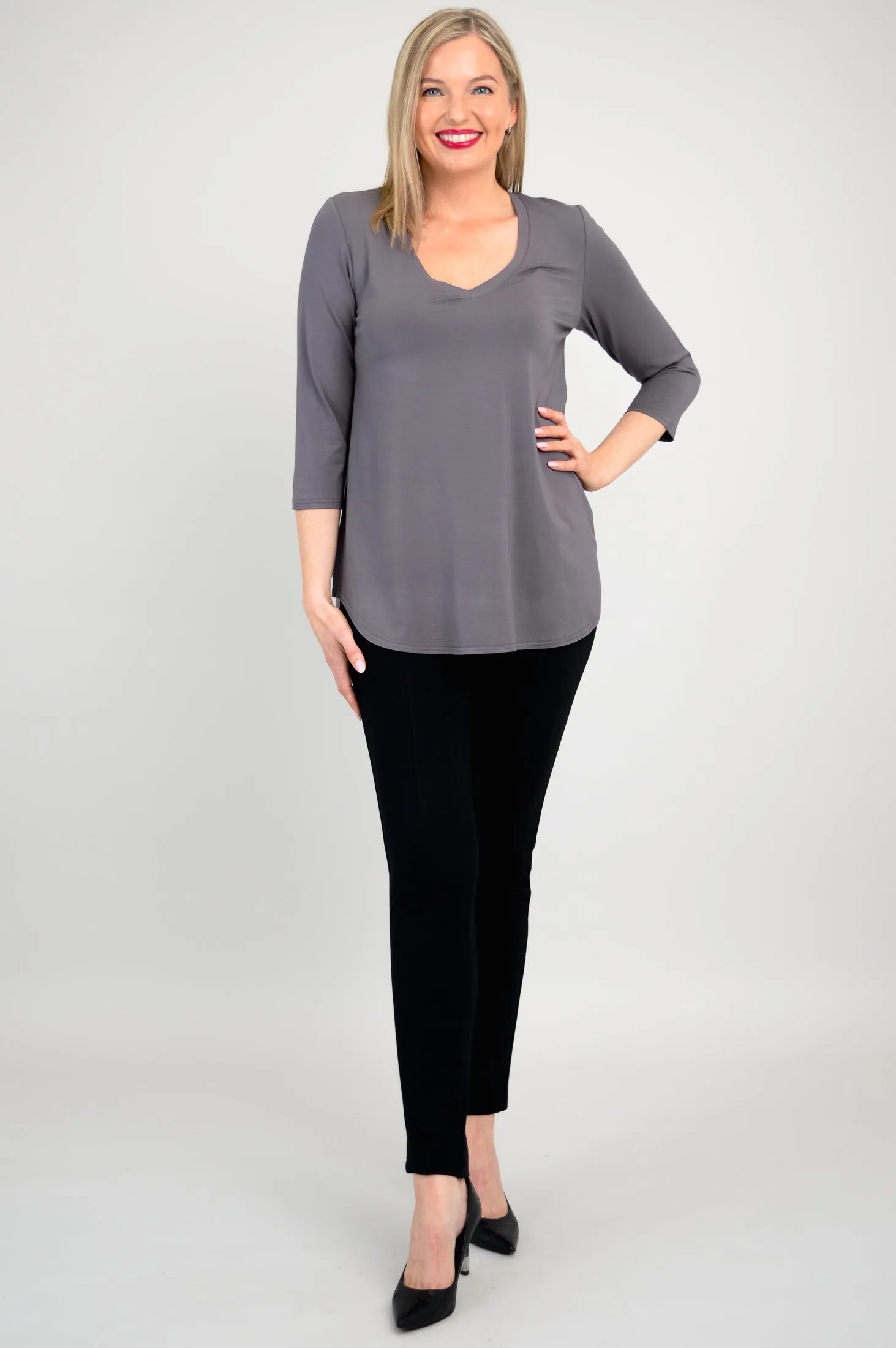 Jackie 3/4 Sleeve, Charcoal, Bamboo - Final Sale