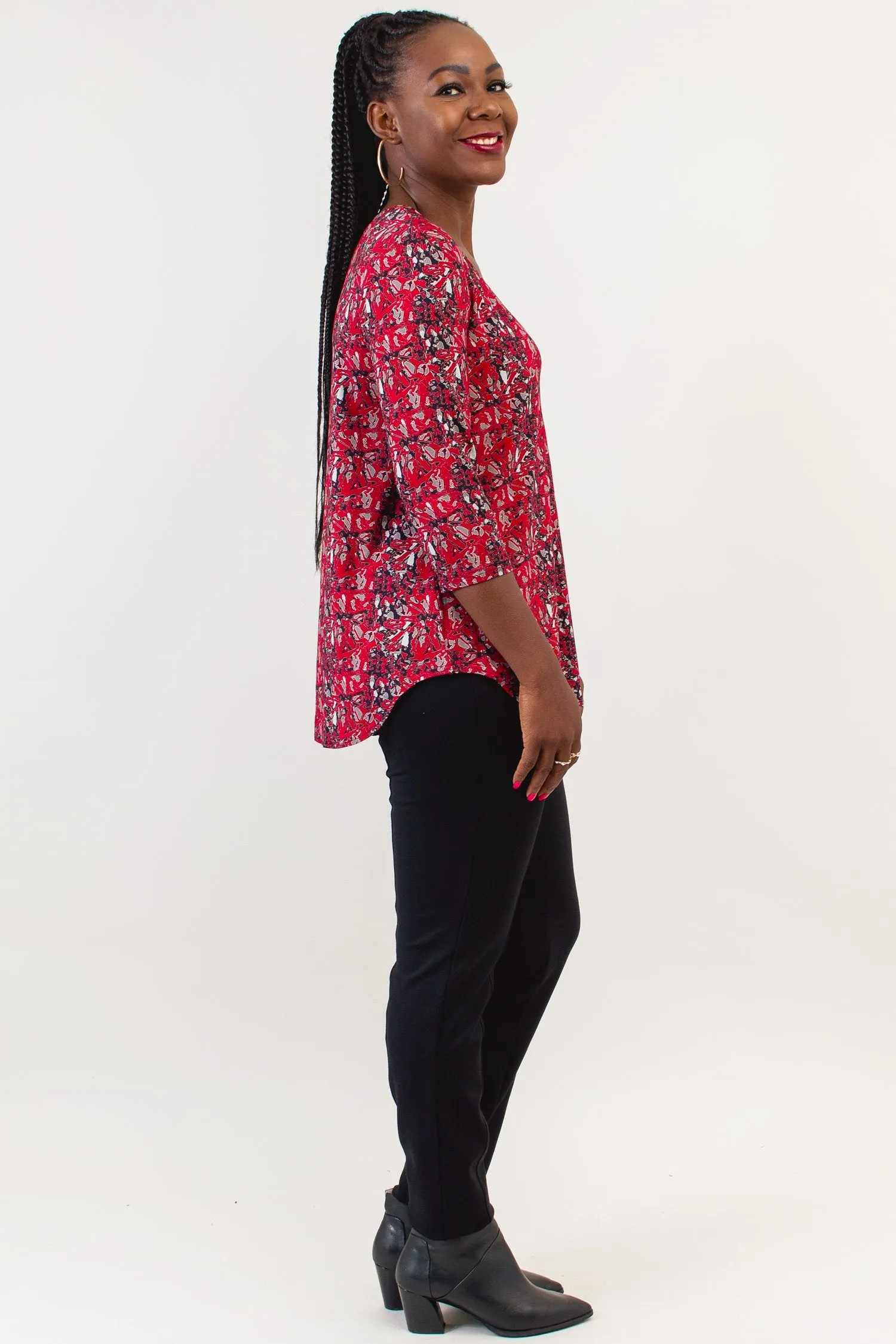 Jackie 3/4 Sleeve, Red Shards, Bamboo - Final Sale