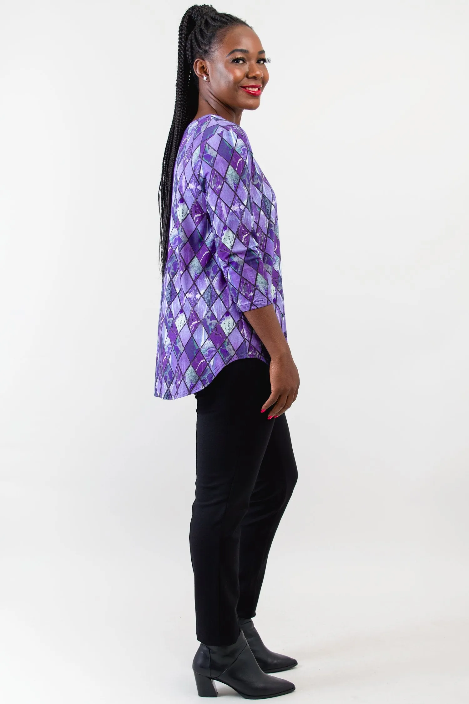 Jackie 3/4 Sleeve, Violet Windowpane, Bamboo - Final Sale