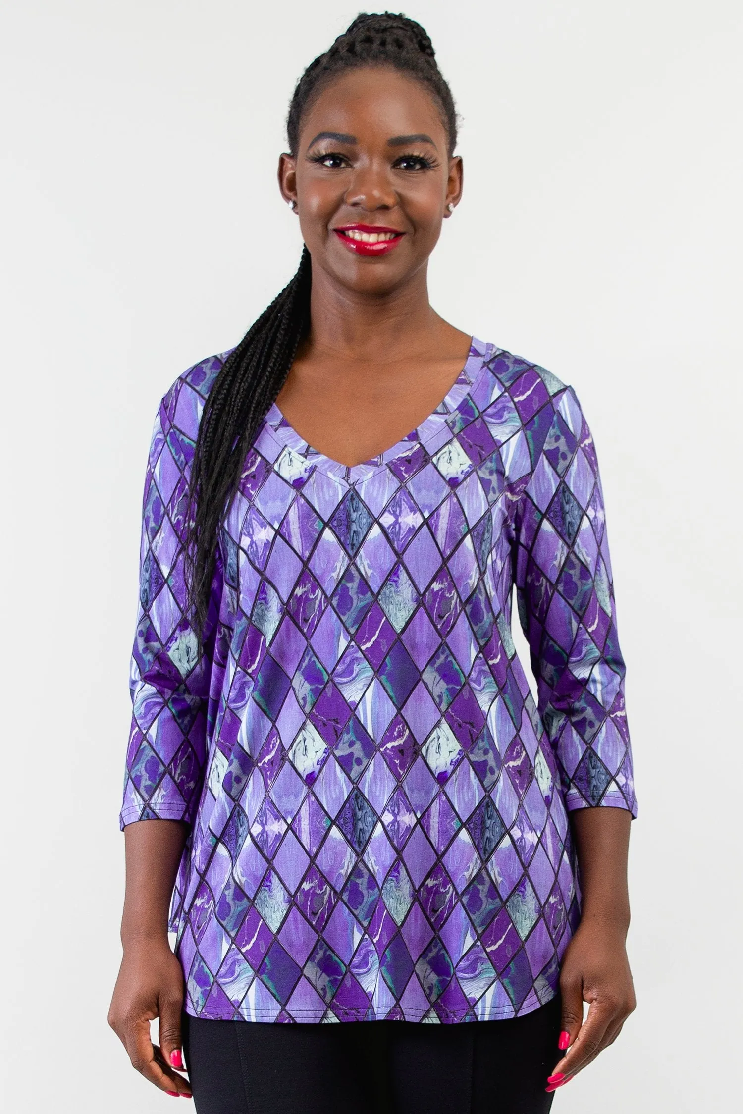 Jackie 3/4 Sleeve, Violet Windowpane, Bamboo - Final Sale