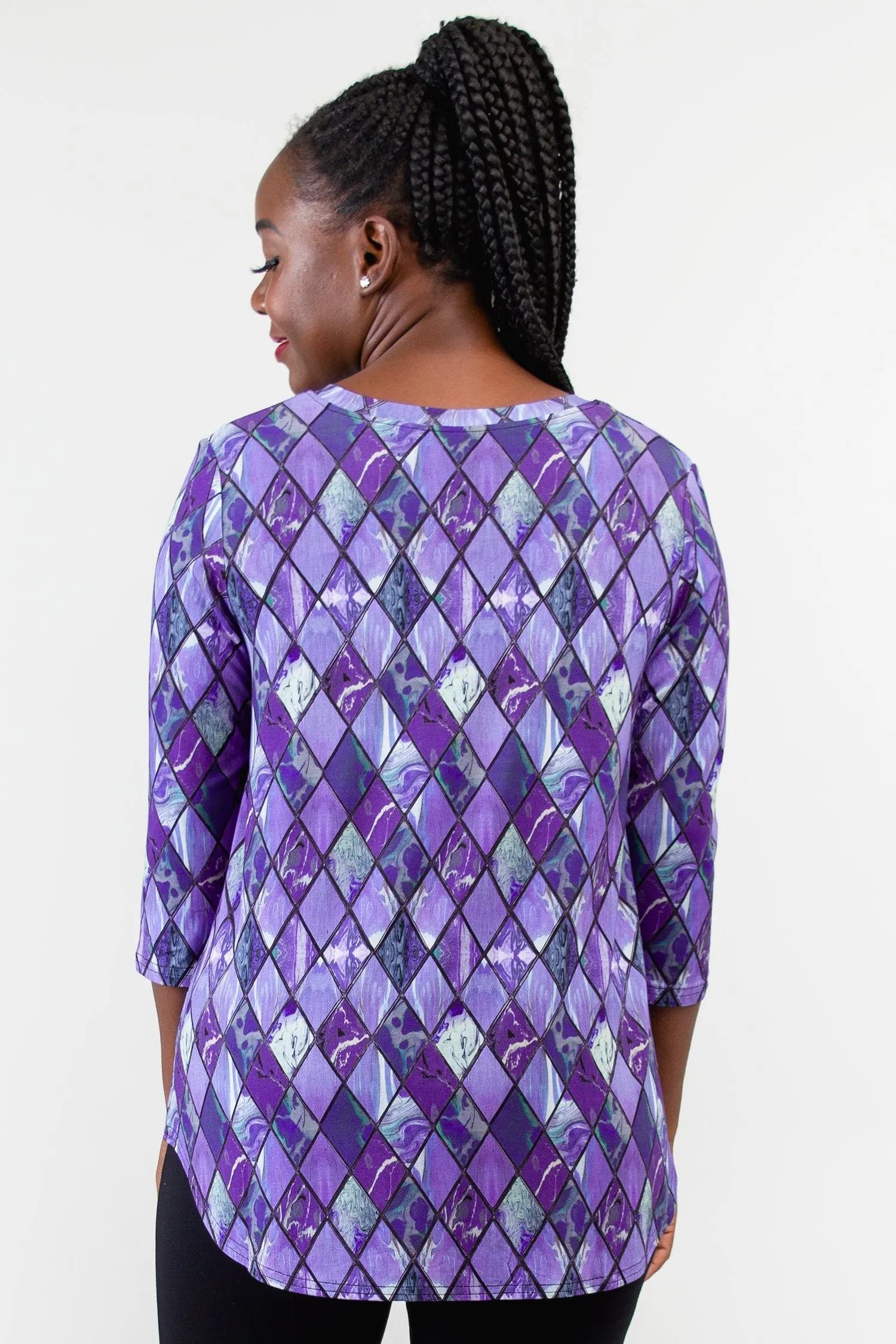 Jackie 3/4 Sleeve, Violet Windowpane, Bamboo - Final Sale