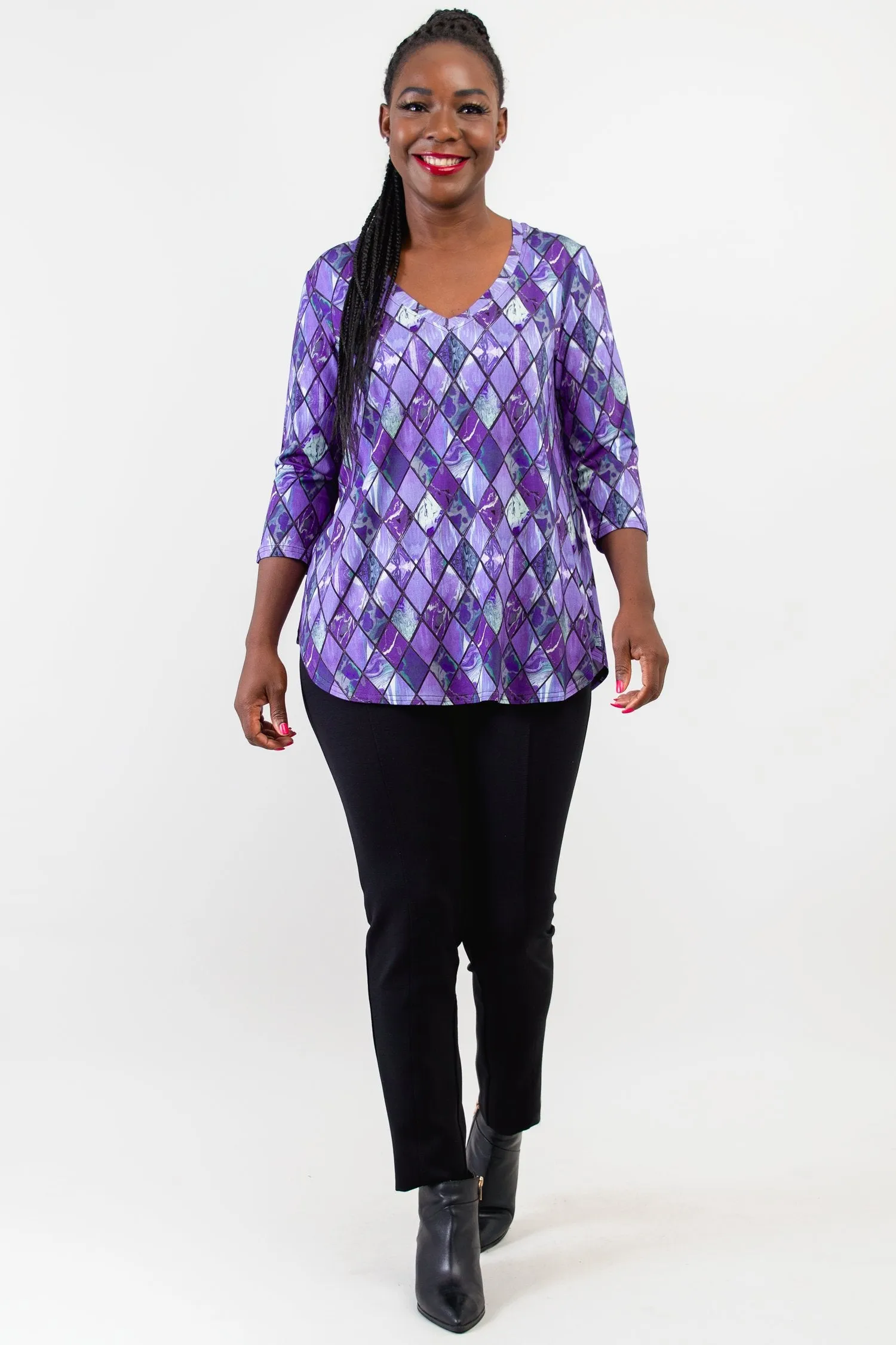 Jackie 3/4 Sleeve, Violet Windowpane, Bamboo - Final Sale