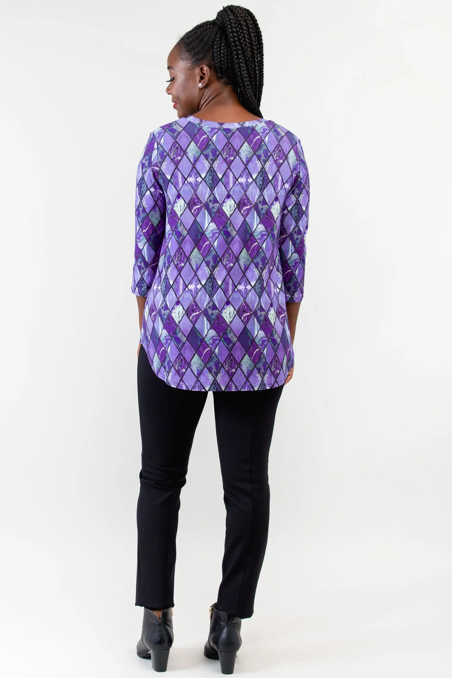 Jackie 3/4 Sleeve, Violet Windowpane, Bamboo - Final Sale