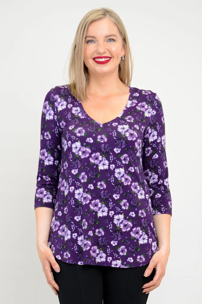 Jackie 3/4 Slv Top, Hibiscus, Bamboo - Final Sale