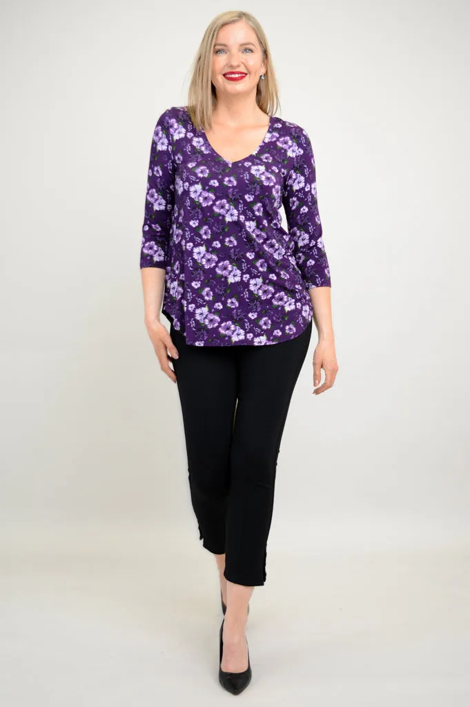 Jackie 3/4 Slv Top, Hibiscus, Bamboo - Final Sale