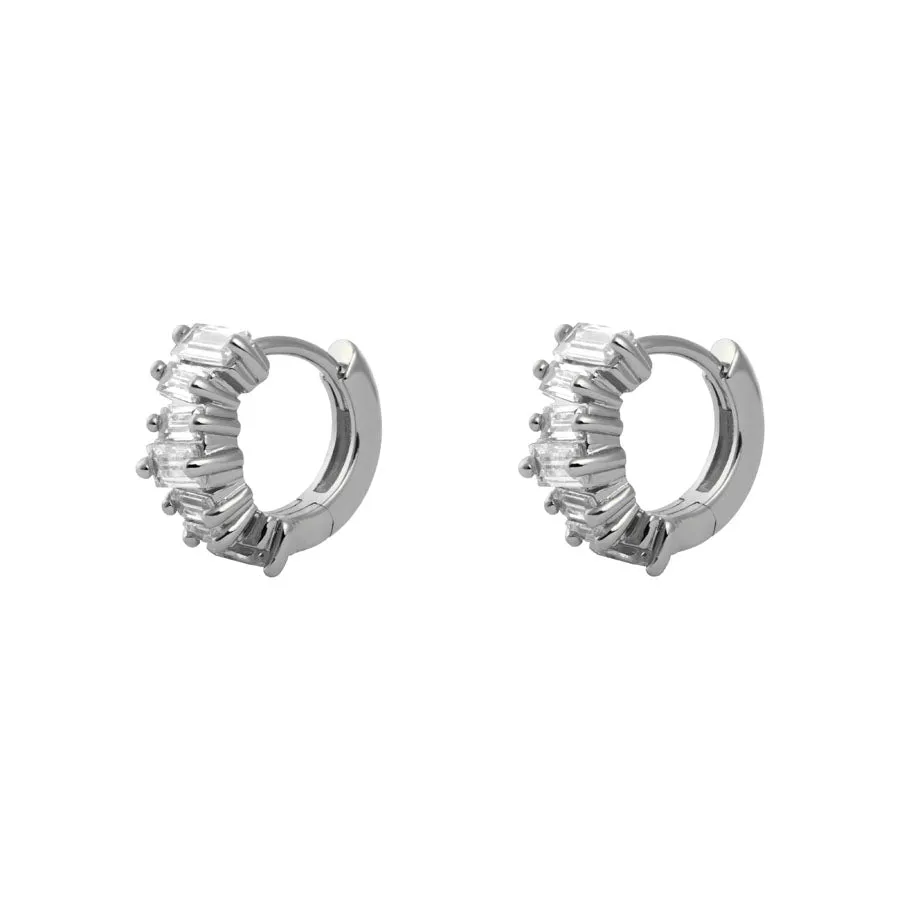 Jagged Baguette Silver 8mm Baby Huggie Earrings