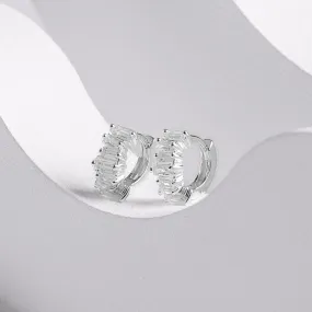 Jagged Baguette Silver 8mm Baby Huggie Earrings