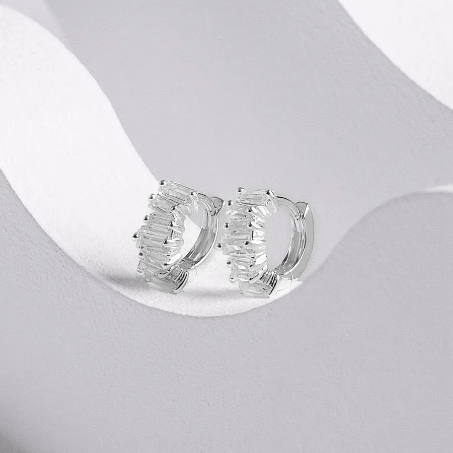 Jagged Baguette Silver 8mm Baby Huggie Earrings