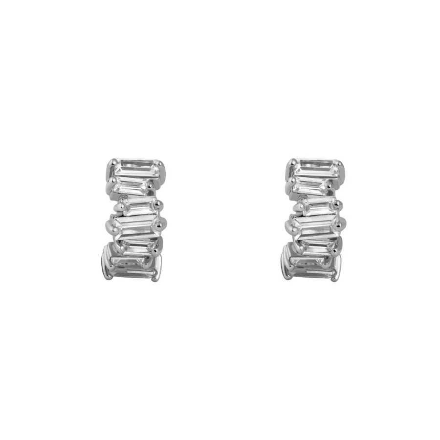 Jagged Baguette Silver 8mm Baby Huggie Earrings