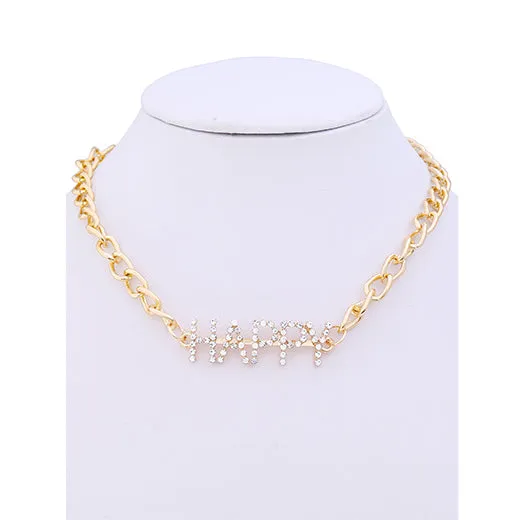 JAN35323 - Rhinestone Word Chain Necklace