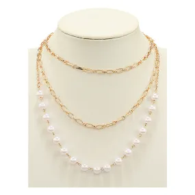 JAN46086 - Layered Pearl Chain Necklace