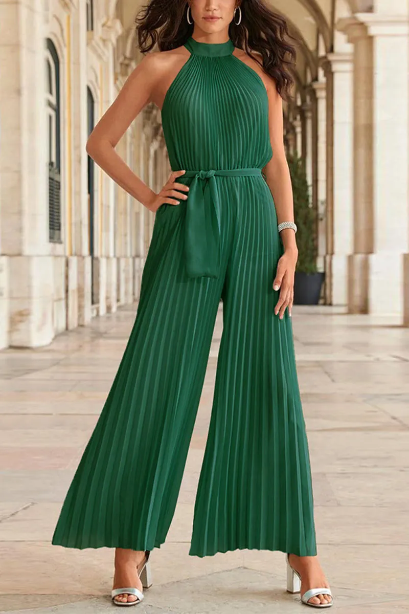 JC494 Halter Pleated Jumpsuits