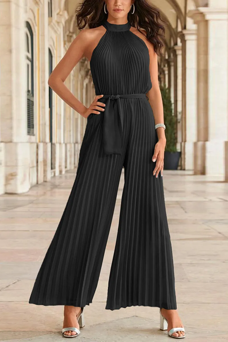 JC494 Halter Pleated Jumpsuits