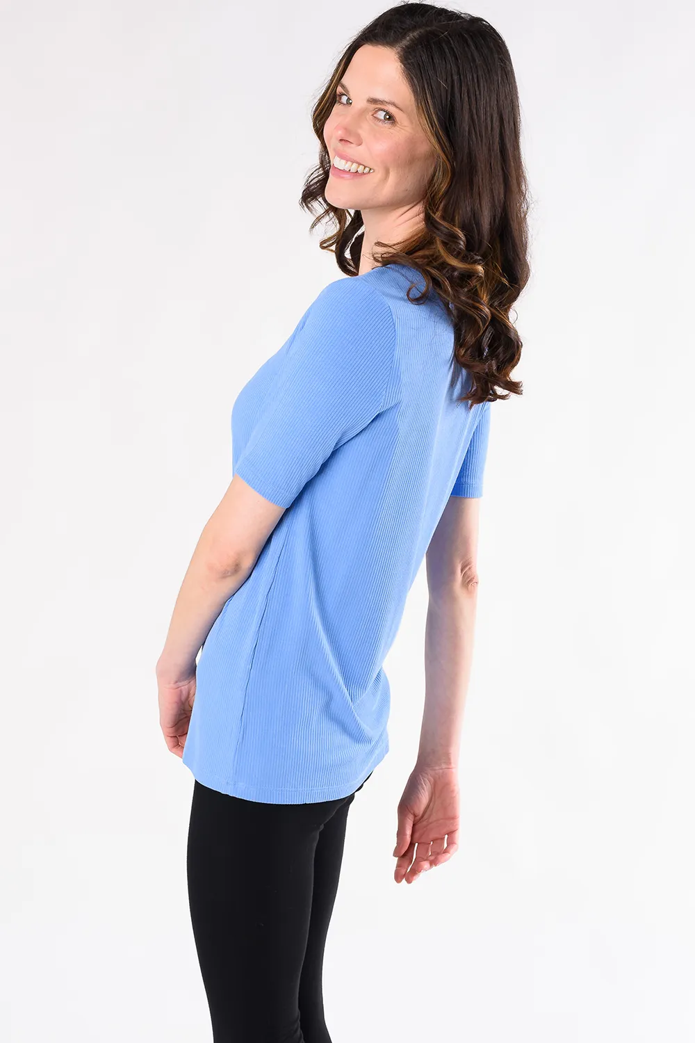 Jillian Bamboo Ribbed Tee - Periwinkle Blue