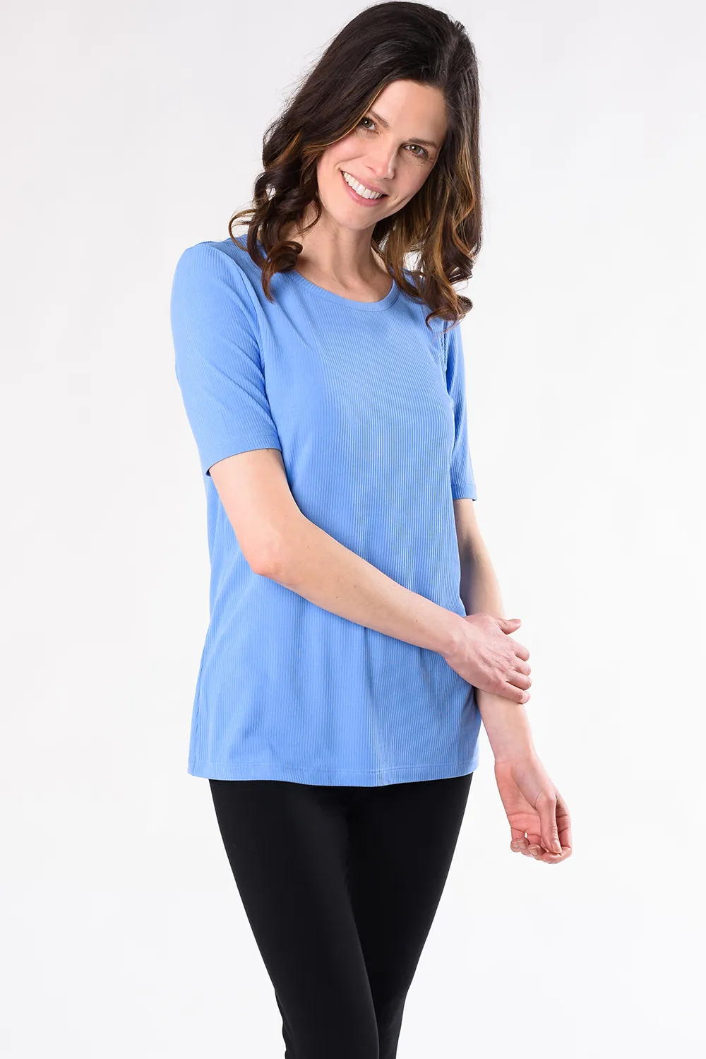 Jillian Bamboo Ribbed Tee - Periwinkle Blue