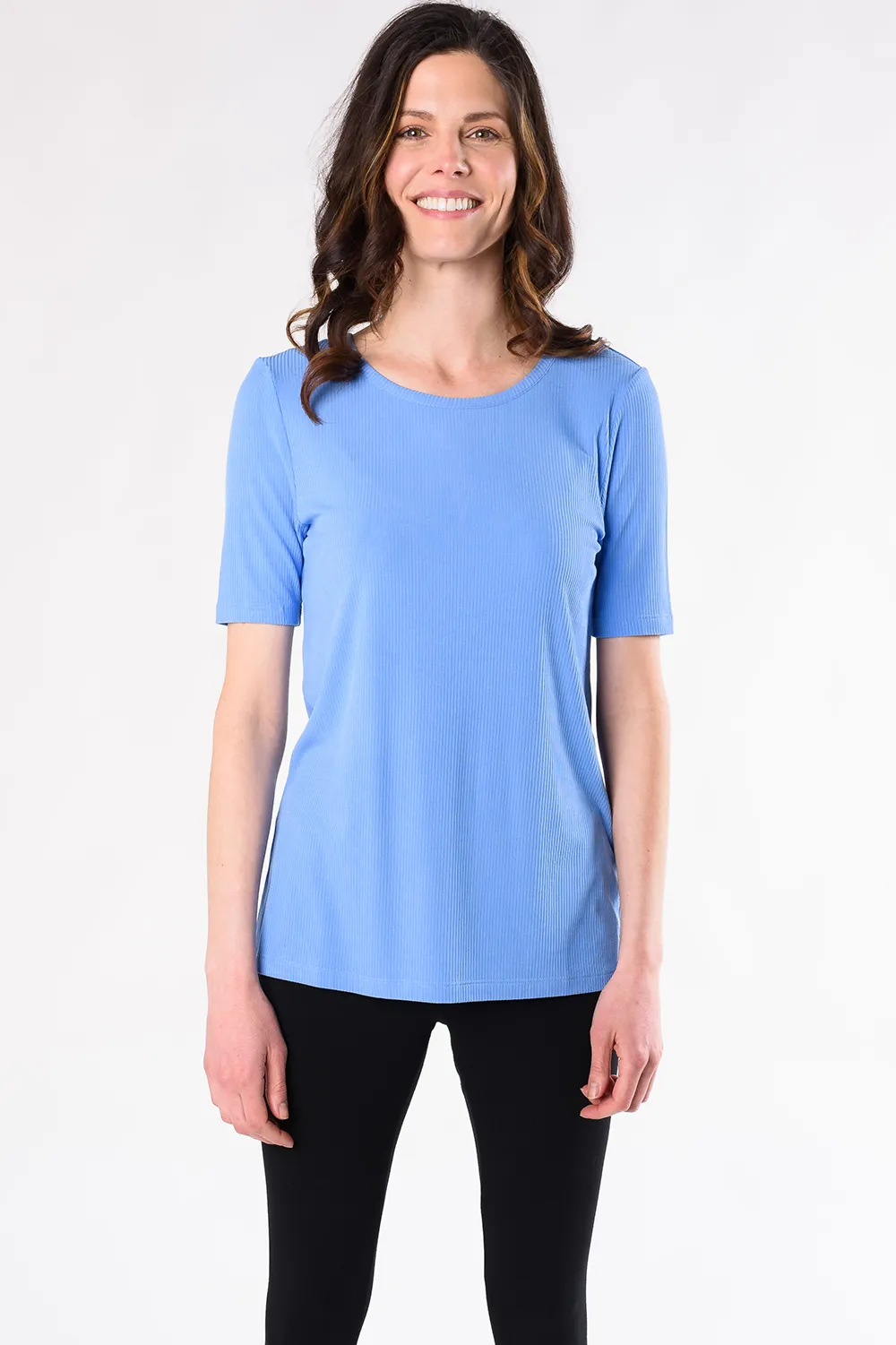 Jillian Bamboo Ribbed Tee - Periwinkle Blue