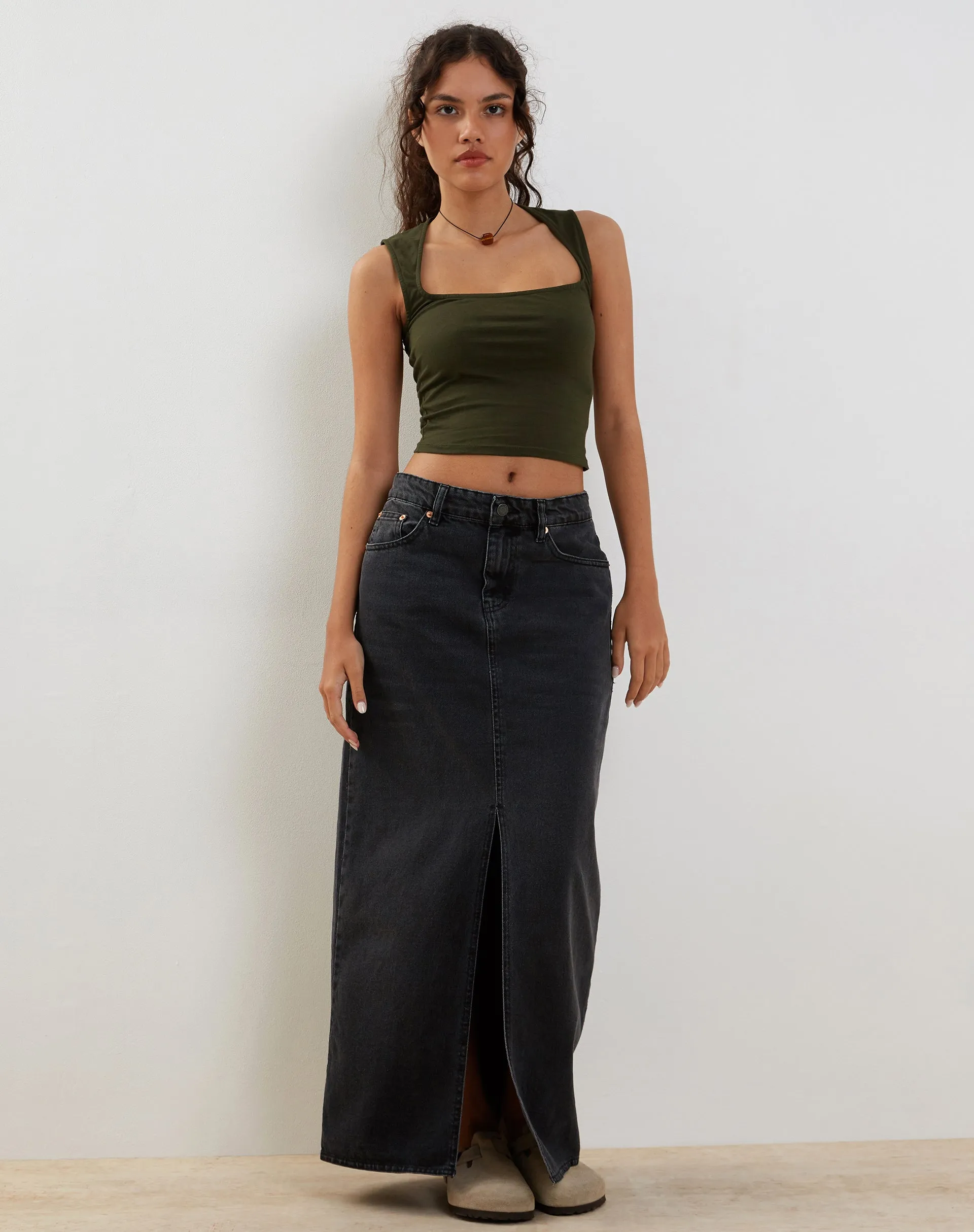 Jinsu Crop Top in Lycra Olive