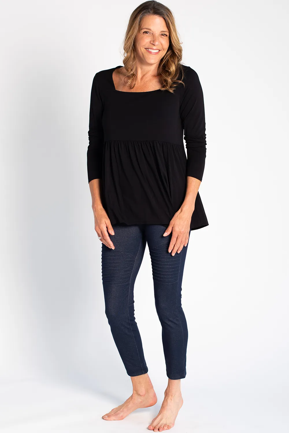 Kara Square Neck Bamboo Top - Black