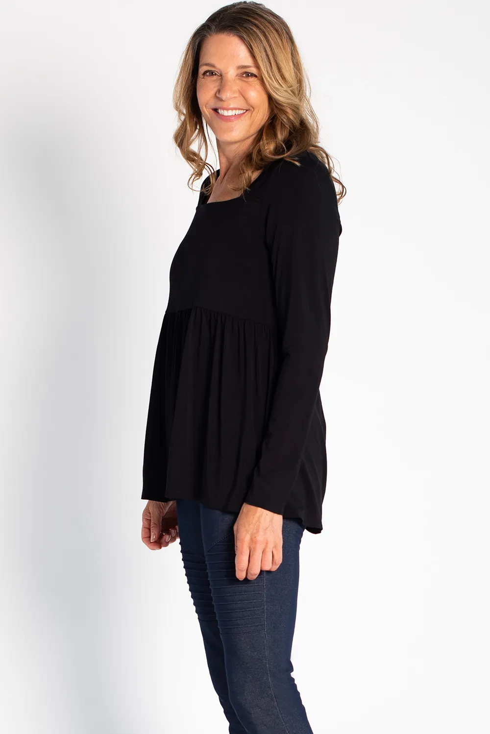 Kara Square Neck Bamboo Top - Black